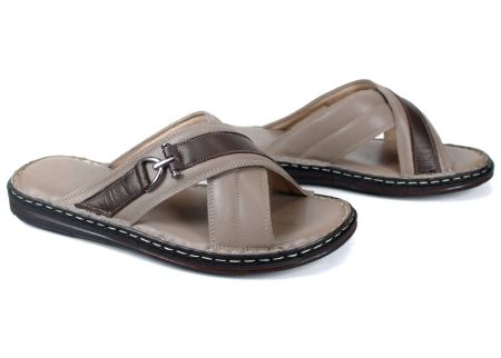 Papuci bărbătești din piele Castello Fine – vizon cu bandă maro