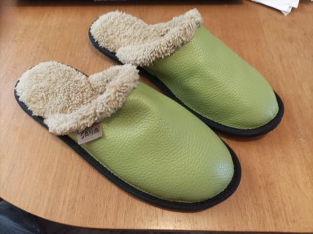 Papuci de casa dama din piele naturala portocalie - Model Sana-01-ork