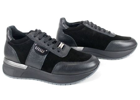 Pantofi sport damă Bruna Forte – piele naturală și velur, negri, cu talpă flexibilă.