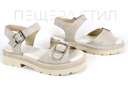 Sandale de damă Terra Vibe din piele întoarsă naturală în bej, cu catarame și platformă