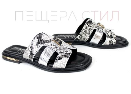 Papuci damă Luna Serpente din piele naturală cu imprimeu șarpe