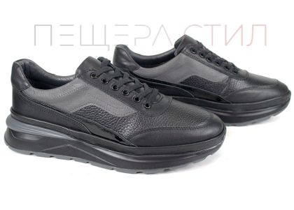 Pantofi sport bărbătești Silente Nero din piele naturală – negru și gri, spumă de memorie, talpă flexibilă