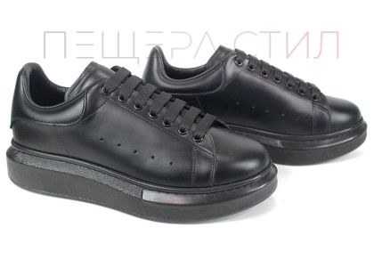 Pantofi sport bărbătești Nero Dentro din piele naturală neagră cu talpă cusută