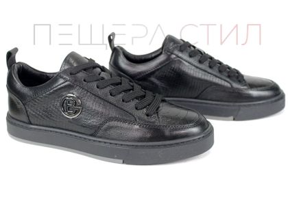 Pantofi bărbătești Lupo Forte din piele naturală neagră cu imprimeu croco și șarpe, talpă cusută din cauciuc