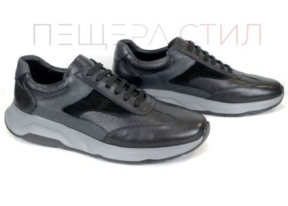 pantofi sport bărbătești Élan Gris din piele naturală și velur negru și gri cu talpă flexibilă gri