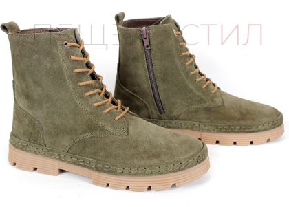 Pantofi tip clarks Verde Road – piele velur verde, talpă cusută