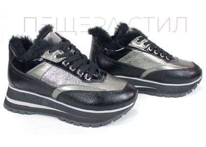 Pantofi sport dama Nova Stella din piele naturală – negru și platină