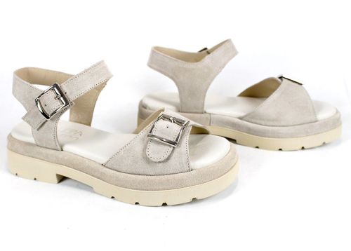 Sandale de damă Terra Vibe din piele întoarsă naturală în bej, cu catarame și platformă