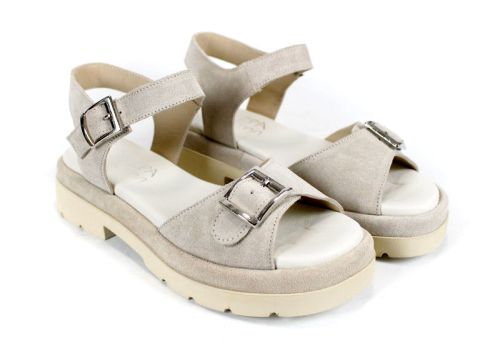 Sandale de damă Terra Vibe din piele întoarsă naturală în bej, cu catarame și platformă