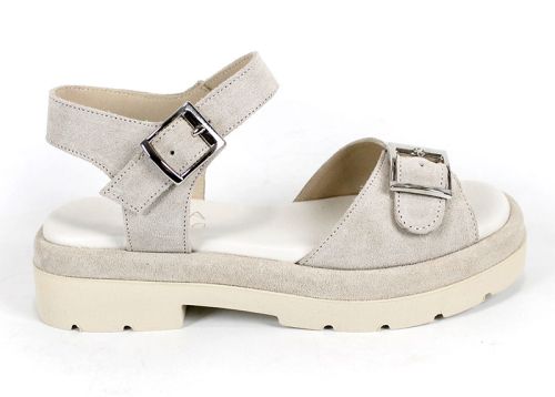 Sandale de damă Terra Vibe din piele întoarsă naturală în bej, cu catarame și platformă