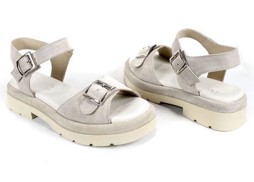 Sandale de damă Terra Vibe din piele întoarsă naturală în bej, cu catarame și platformă