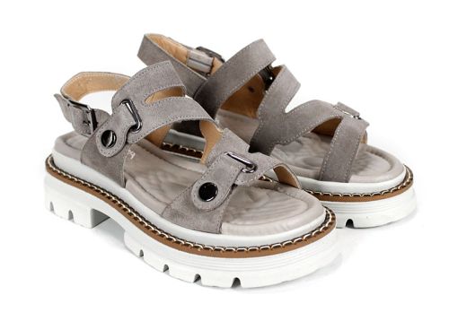 Sandale damă Terra Rise din velur natural în culoare vizon cu talpă albă