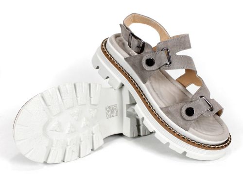 Sandale damă Terra Rise din velur natural în culoare vizon cu talpă albă