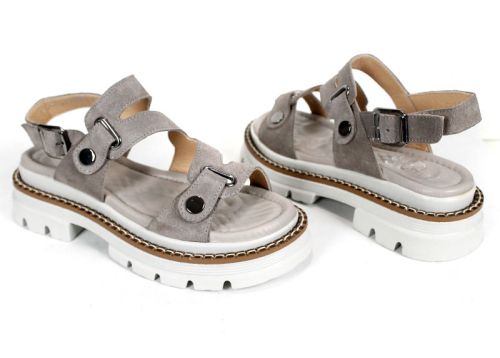 Sandale damă Terra Rise din velur natural în culoare vizon cu talpă albă