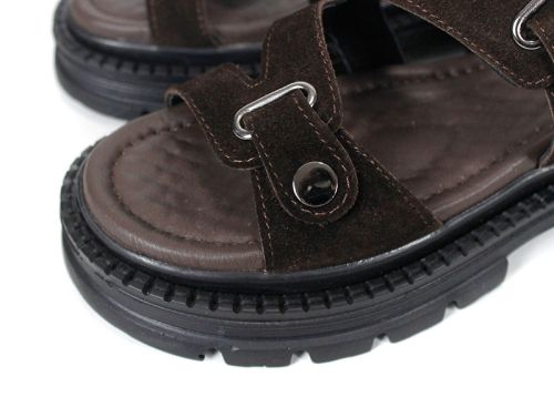 Sandale damă Terra Rise din velur natural maro închis cu branț anatomic și platformă cu talpă aderentă