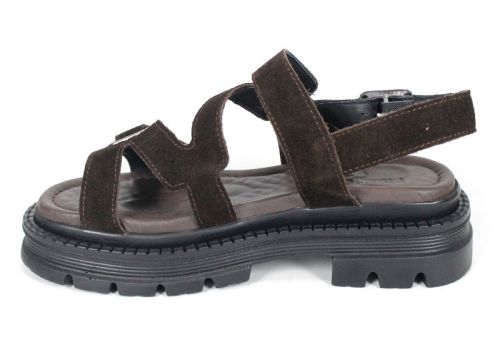 Sandale damă Terra Rise din velur natural maro închis cu branț anatomic și platformă cu talpă aderentă