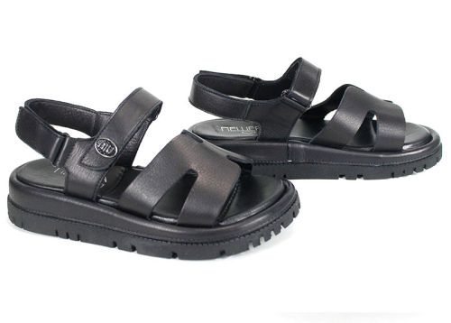 Sandale damă Velvet Echo din piele naturală neagră cu talpă groasă și plată