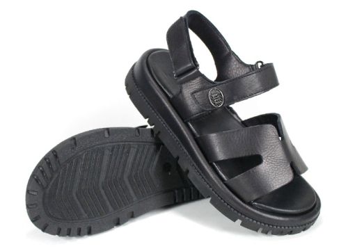 Sandale damă Velvet Echo din piele naturală neagră cu talpă groasă și plată