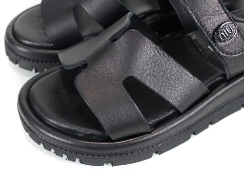 Sandale damă Velvet Echo din piele naturală neagră cu talpă groasă și plată