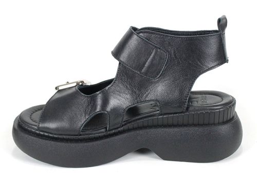 Sandale de damă Luna Forte din piele naturală, cu platformă neagră și cataramă.