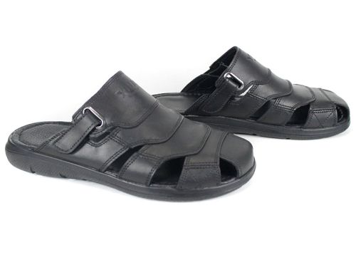 Sandale barbatesti din piele naturala de culoare neagra - model Vladi