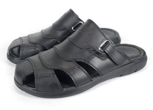 Sandale barbatesti din piele naturala de culoare neagra - model Vladi