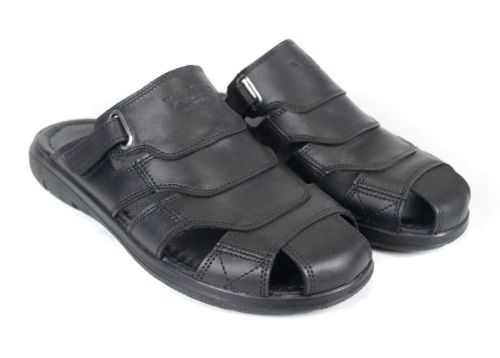 Sandale barbatesti din piele naturala de culoare neagra - model Vladi