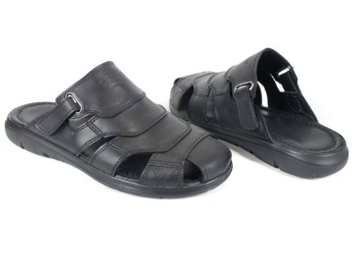 Sandale barbatesti din piele naturala de culoare neagra - model Vladi