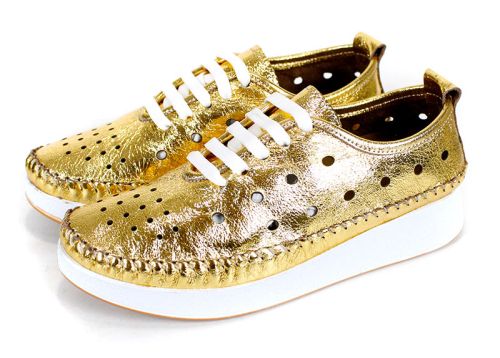 Pantofi de damă Samira din piele naturală, culoare aurie