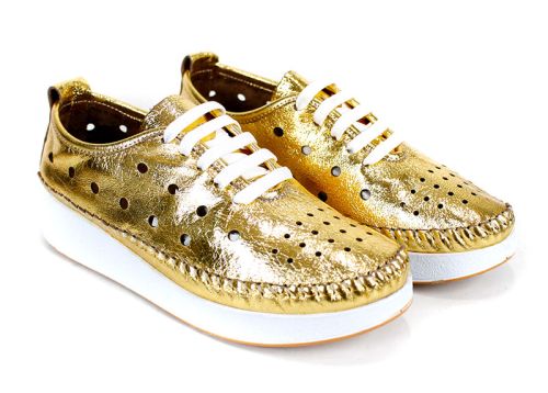 Pantofi de damă Samira din piele naturală, culoare aurie