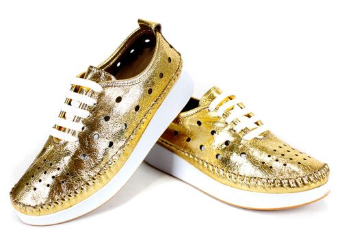 Pantofi de damă Samira din piele naturală, culoare aurie