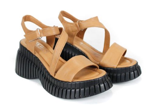 sandale damă Siena din piele naturală cu platformă înaltă neagră