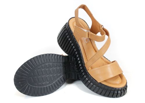 sandale damă Siena din piele naturală cu platformă înaltă neagră