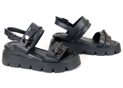 sandale damă din piele naturală neagră cu platformă Bella Notte