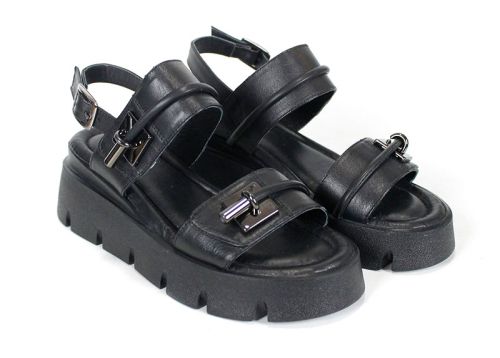 sandale damă din piele naturală neagră cu platformă Bella Notte