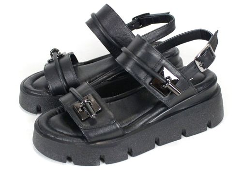 sandale damă din piele naturală neagră cu platformă Bella Notte