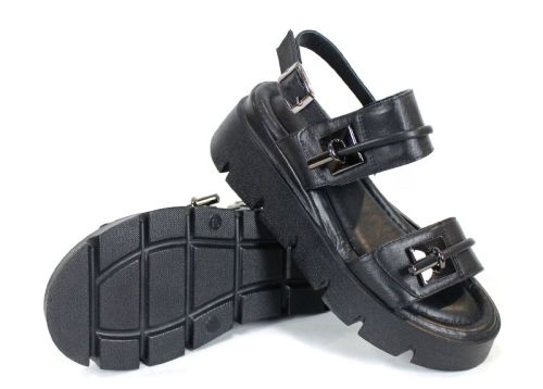 sandale damă din piele naturală neagră cu platformă Bella Notte