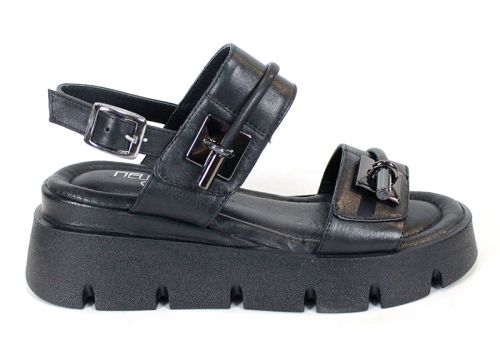 sandale damă din piele naturală neagră cu platformă Bella Notte