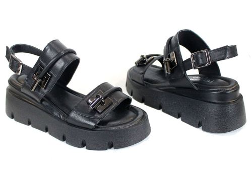 sandale damă din piele naturală neagră cu platformă Bella Notte