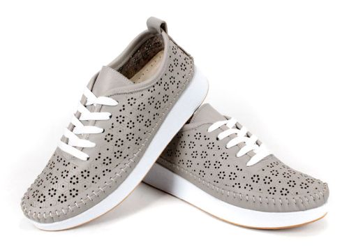 pantofi de vară Magia Fiore din piele naturală cu perforații și talpă albă flexibilă