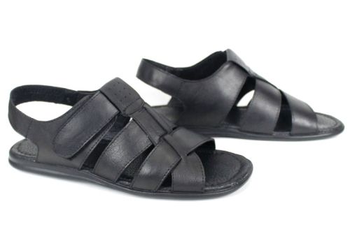 sandale bărbați Mare Blu negre piele naturală