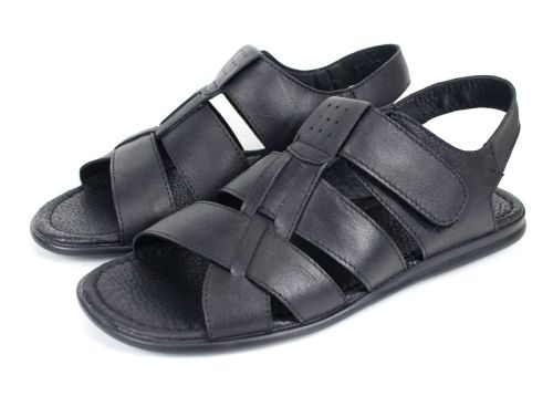 sandale bărbați Mare Blu negre piele naturală