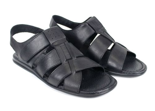 sandale bărbați Mare Blu negre piele naturală