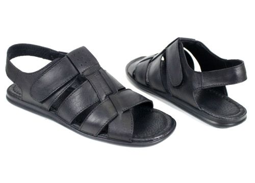 sandale bărbați Mare Blu negre piele naturală