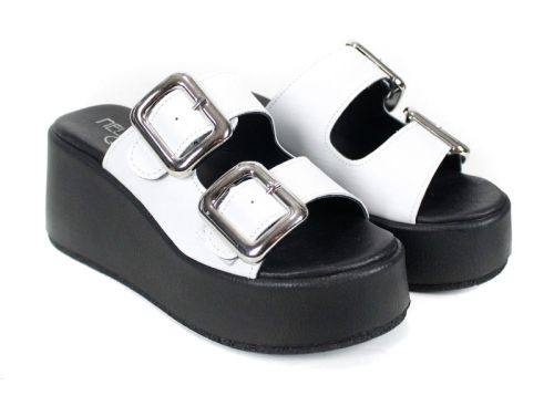 papuci damă Caffè Leggero din piele naturală albă cu platformă