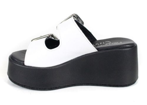 papuci damă Caffè Leggero din piele naturală albă cu platformă