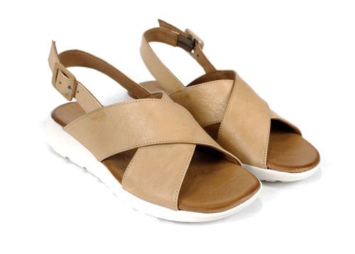 Sandale damă din piele naturală Silva Chiara – culoare cappuccino, cu talpă joasă albă și curea reglabilă