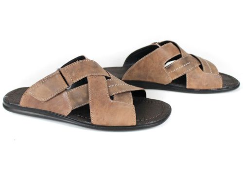 Nero Flexo – papuci bărbătești maro din piele cu velcro