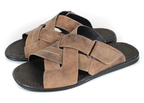 Nero Flexo – papuci bărbătești maro din piele cu velcro