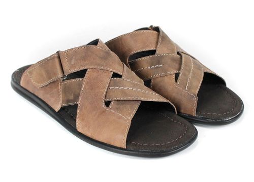 Nero Flexo – papuci bărbătești maro din piele cu velcro